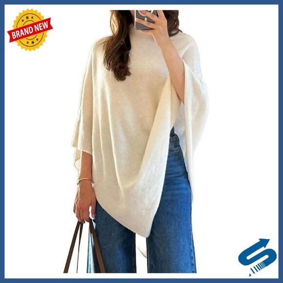 Oversized Knit Poncho Sweater Dolman Sleeve Pullover Shawl Wrap